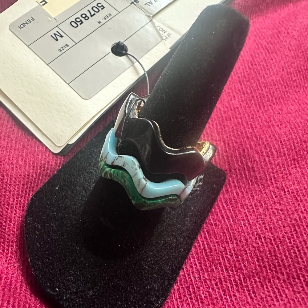 Fendi Wave Stack Rings in Black, Green, Turquoise - Picture 2 of 13